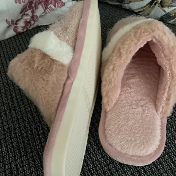 Women's Pink Two-Tone Cozy Comfy Memory Foam Slippers Slip-On Indoor House Shoes - Picture 2 of 8